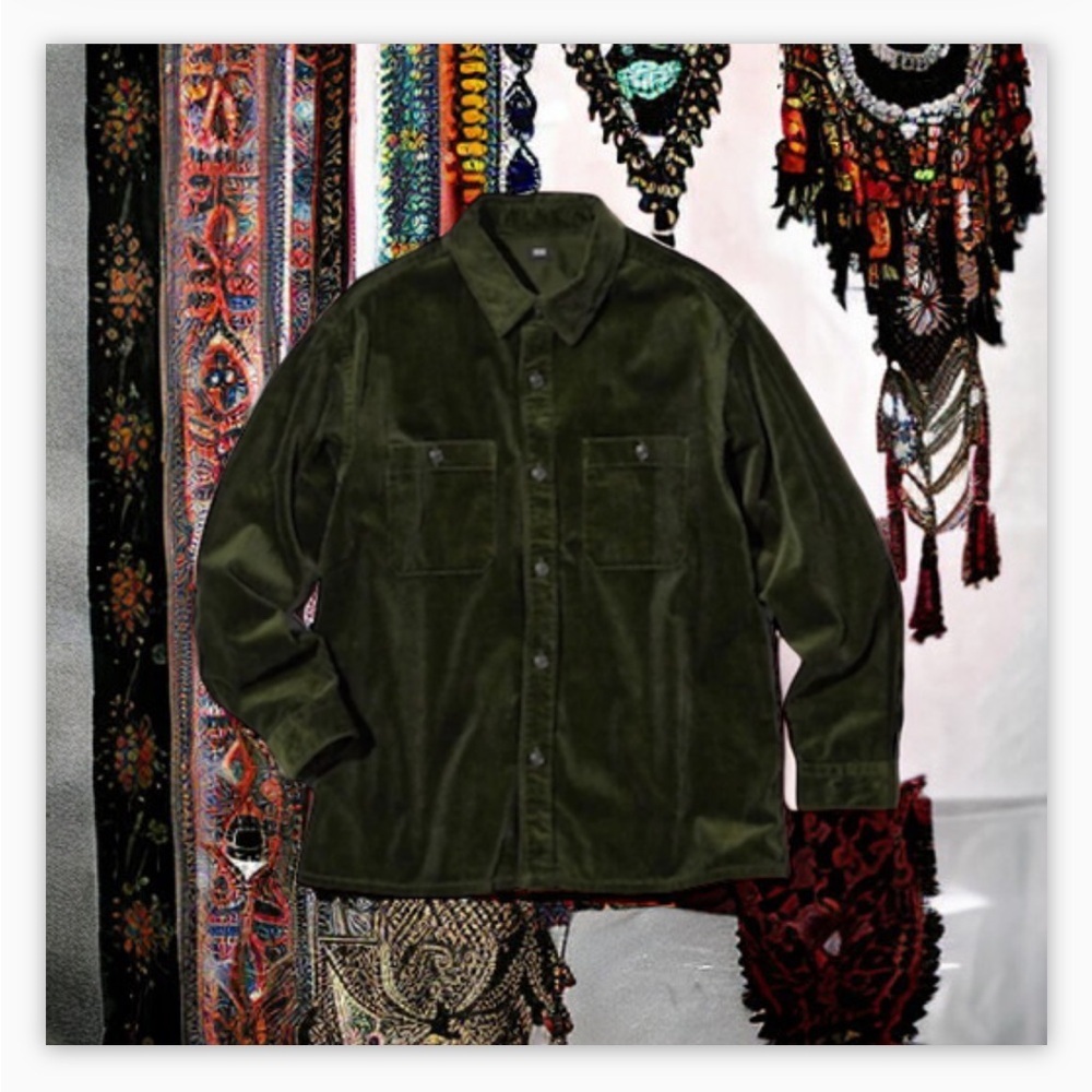 Uniqlo Green Corduroy Button Up Shirt -Sz Sm-Oversized-Cozy!-beach layer!NWOT🍂 - Picture 5 of 12